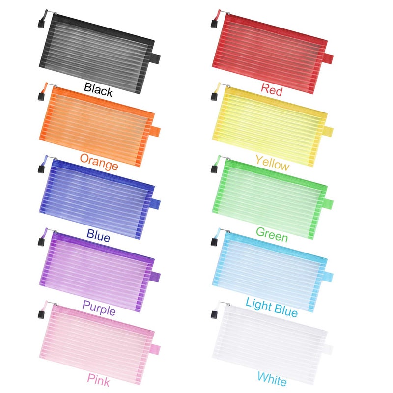 Sinzip 20 Pack Multicolored Zipper Mesh Pouch, Zipper Pencil Pouches Pen Bags, Multipurpose Travel Bags for Cosmetic School Office Supplies and Travel Accessories, 10 Colors (Assorted A) - Image 2